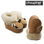 Choupinet - Chaussons et moufles bébé couleur CAMEL en cuir Agneau Mérinos