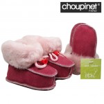 Choupinet - Chaussons et moufles bébé couleur ROSE en veritable Agneau Mérinos 
