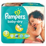 Pampers - Baby Dry couches Taille 3 Midi (4-9 kg), pack x 34 couches